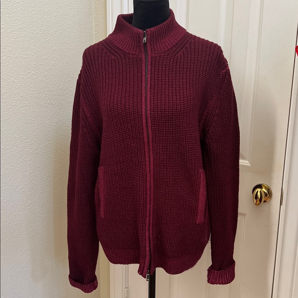 Sold eBay TODD SNYDER maroon chunky knit zip up wool mock sweater cardigan M - Picture 2 of 9